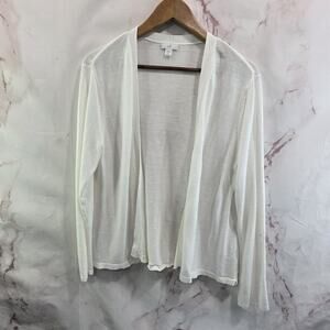 J Jill Sweater Womens Large White P Petite Linen Cardigan Topper Summer Cover Up